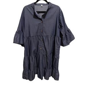 Unbranded Lightweight Blue Jean Babydoll Dress Ruffle Sleeve Plus Size 2X